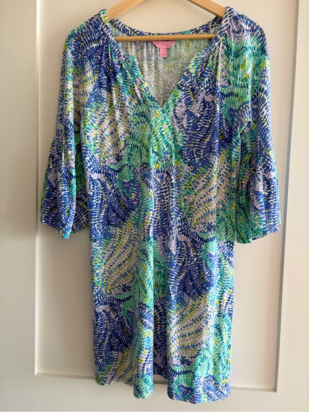 Lilly Pulitzer Blue Green Printed V-Neck Tunic One-Piece size small